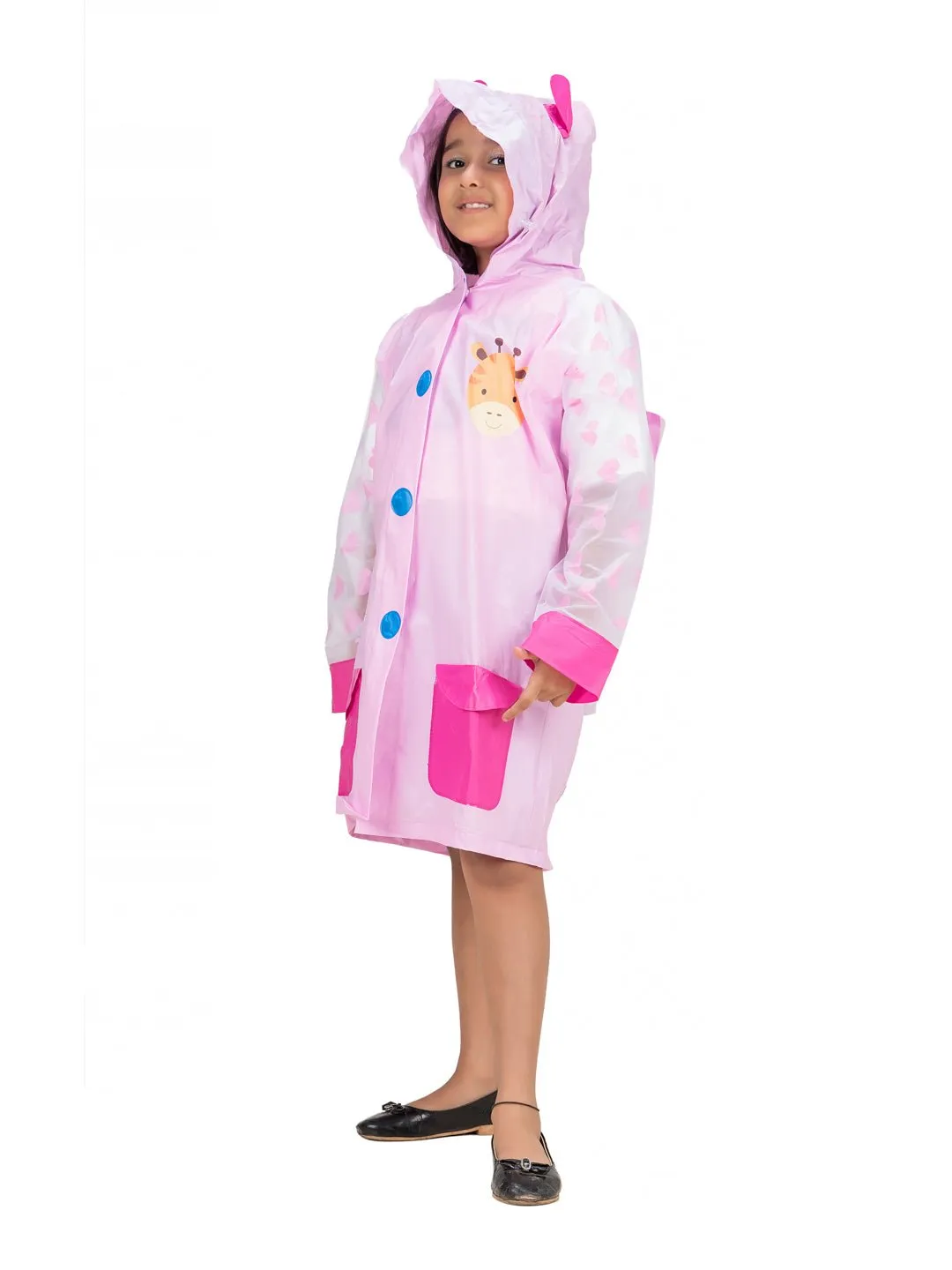 Playful Giraffe Hooded Raincoat for Girls