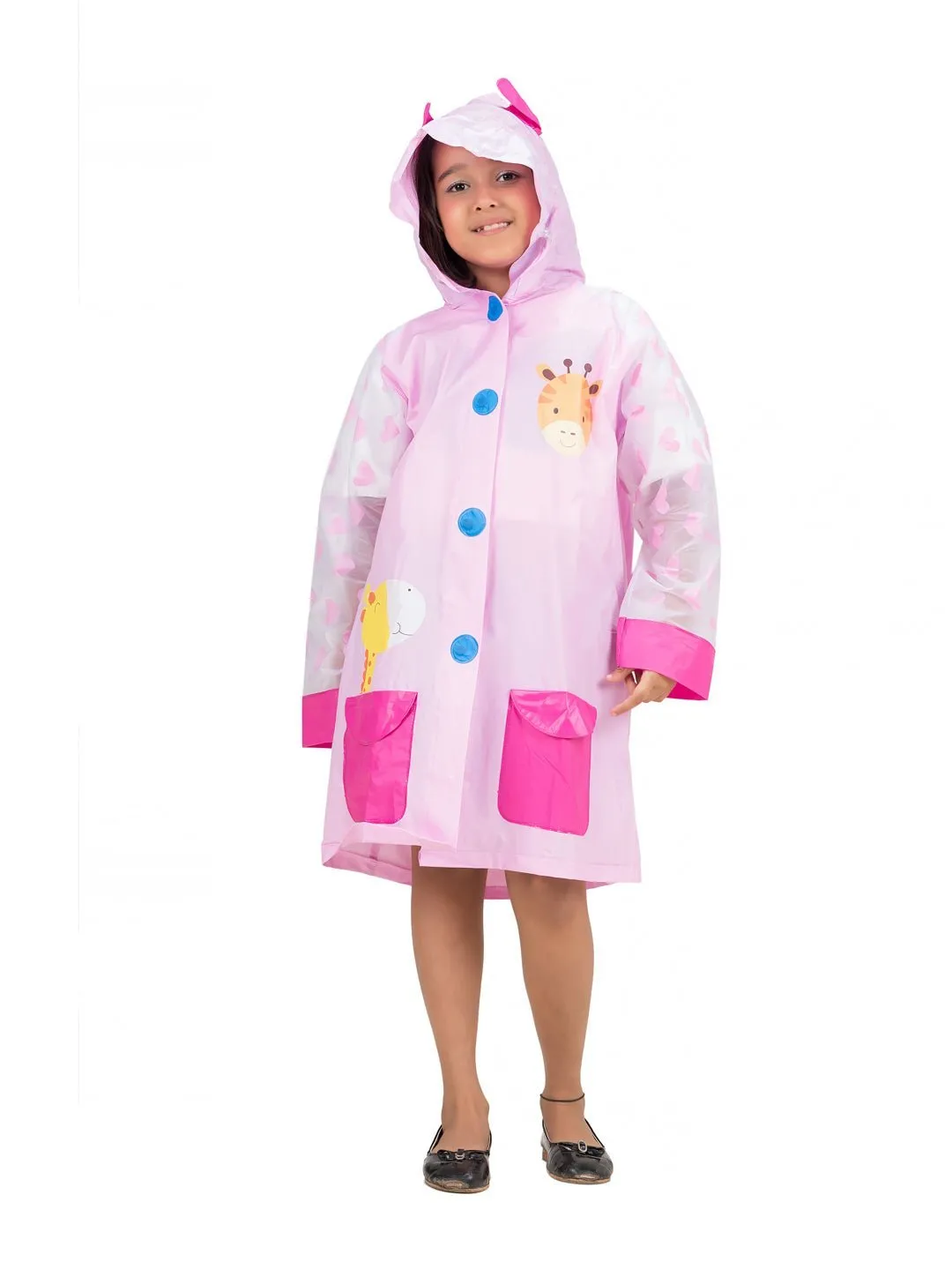 Playful Giraffe Hooded Raincoat for Girls