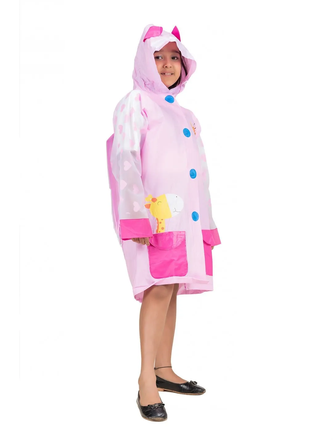 Playful Giraffe Hooded Raincoat for Girls