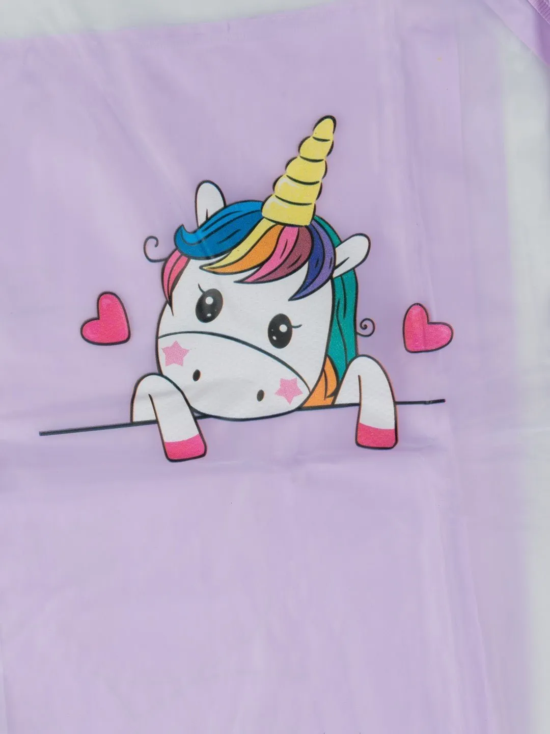 Purple Dream Unicorn Raincoat with Attached School Bag Space for Girls