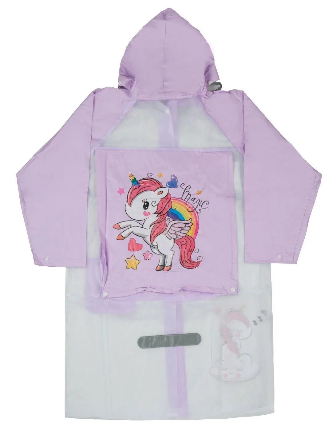 Purple Dream Unicorn Raincoat with Attached School Bag Space for Girls