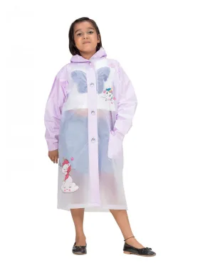 Purple Dream Unicorn Raincoat with Attached School Bag Space for Girls
