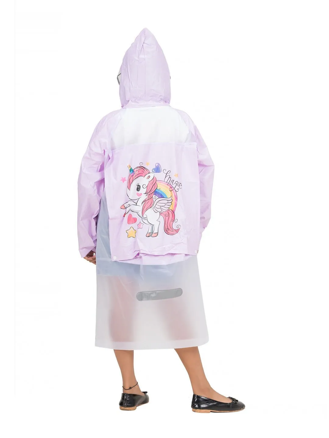 Purple Dream Unicorn Raincoat with Attached School Bag Space for Girls
