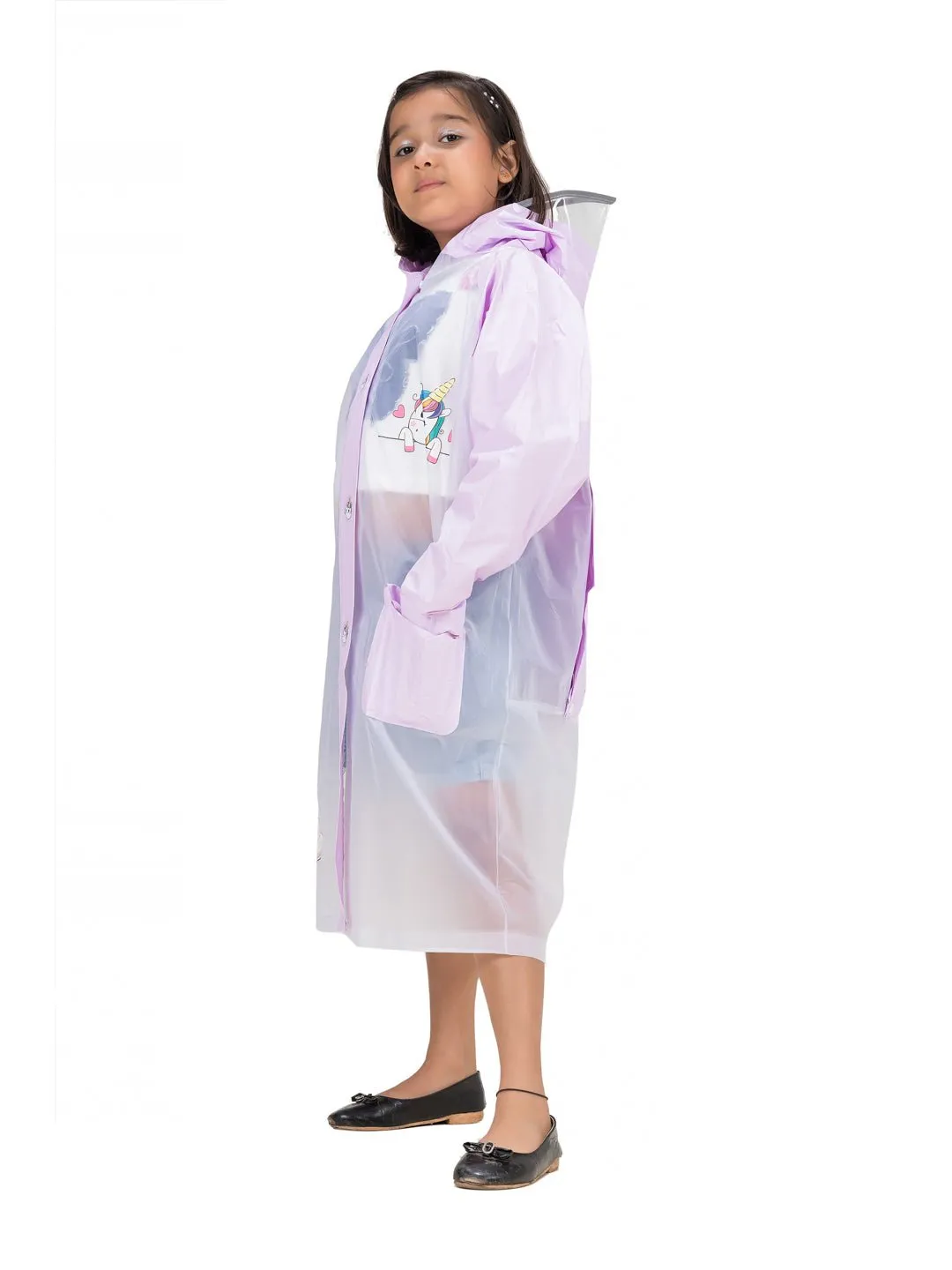 Purple Dream Unicorn Raincoat with Attached School Bag Space for Girls