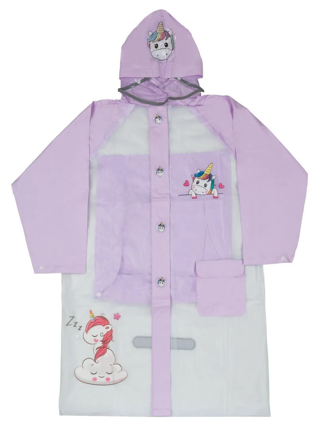 Purple Dream Unicorn Raincoat with Attached School Bag Space for Girls