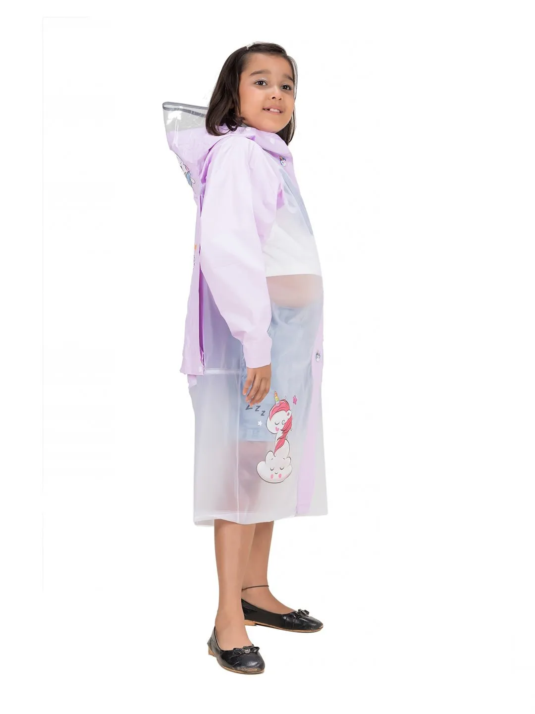 Purple Dream Unicorn Raincoat with Attached School Bag Space for Girls