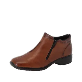Rieker L3882-24 Ladies Brown Leather Twin Zip Ankle Boots