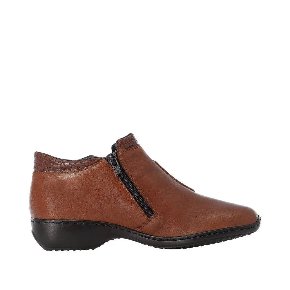 Rieker L3882-24 Ladies Brown Leather Twin Zip Ankle Boots