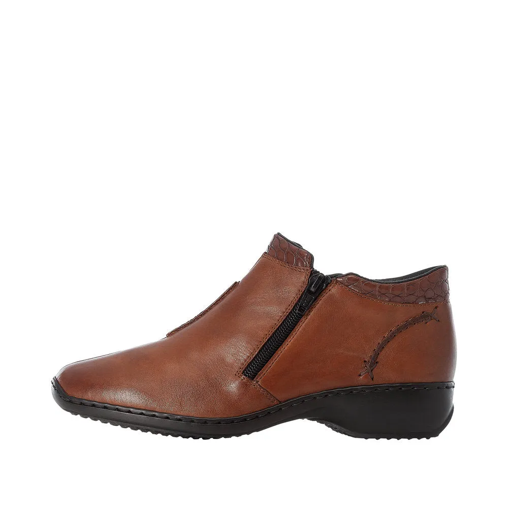 Rieker L3882-24 Ladies Brown Leather Twin Zip Ankle Boots