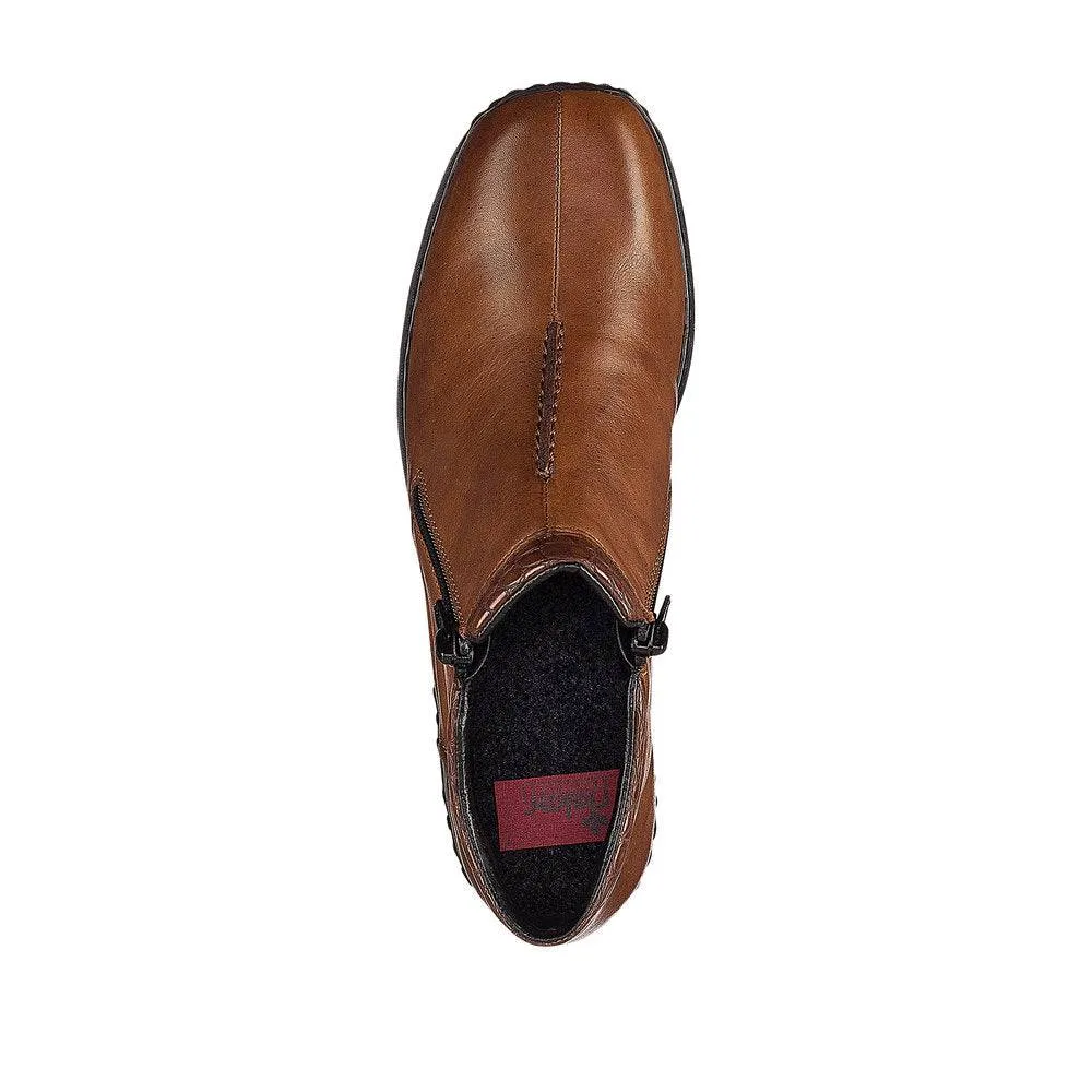 Rieker L3882-24 Ladies Brown Leather Twin Zip Ankle Boots