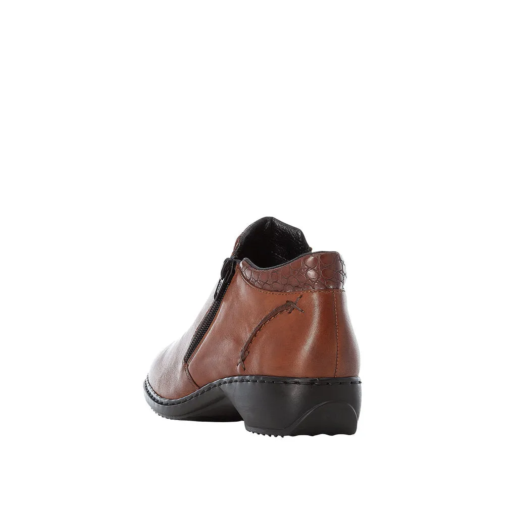 Rieker L3882-24 Ladies Brown Leather Twin Zip Ankle Boots