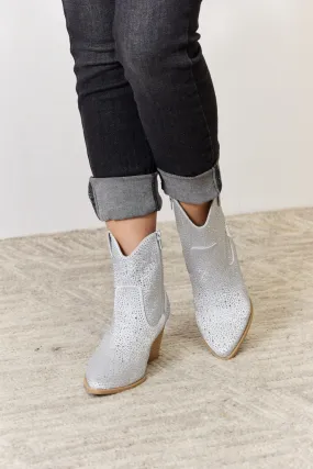 Silver Rhinestone Ankle Cowboy Boots