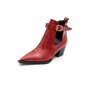 Snake print ankle boots with belt buckle