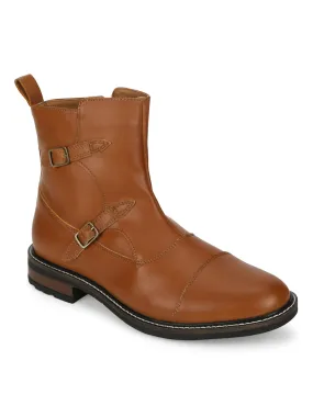 Tan PU Side Buckle Men's Chelsea Boots