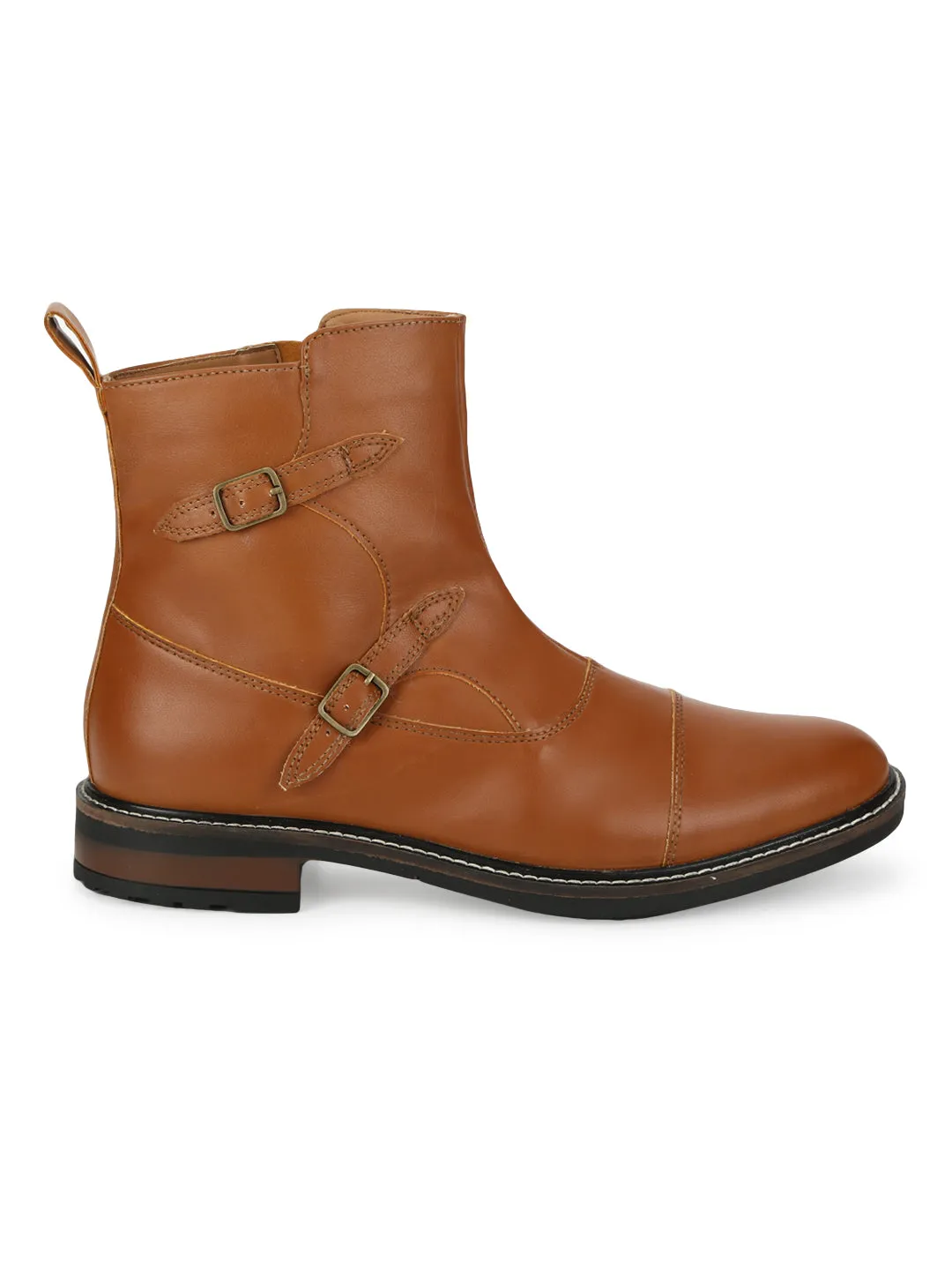 Tan PU Side Buckle Men's Chelsea Boots