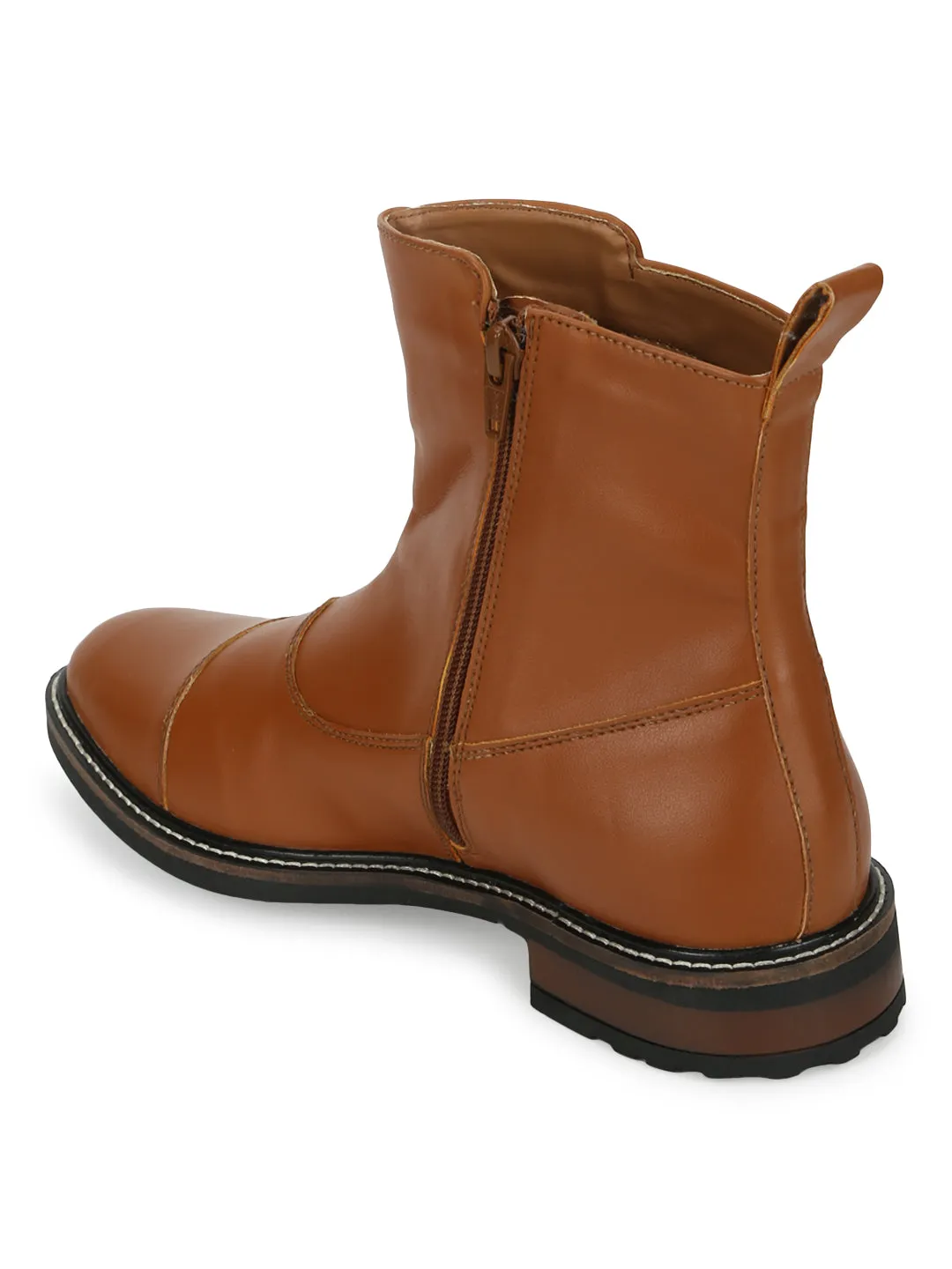 Tan PU Side Buckle Men's Chelsea Boots