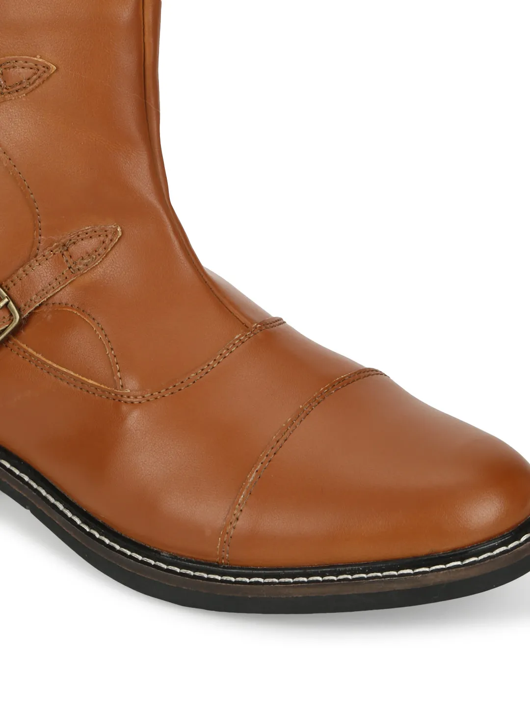 Tan PU Side Buckle Men's Chelsea Boots