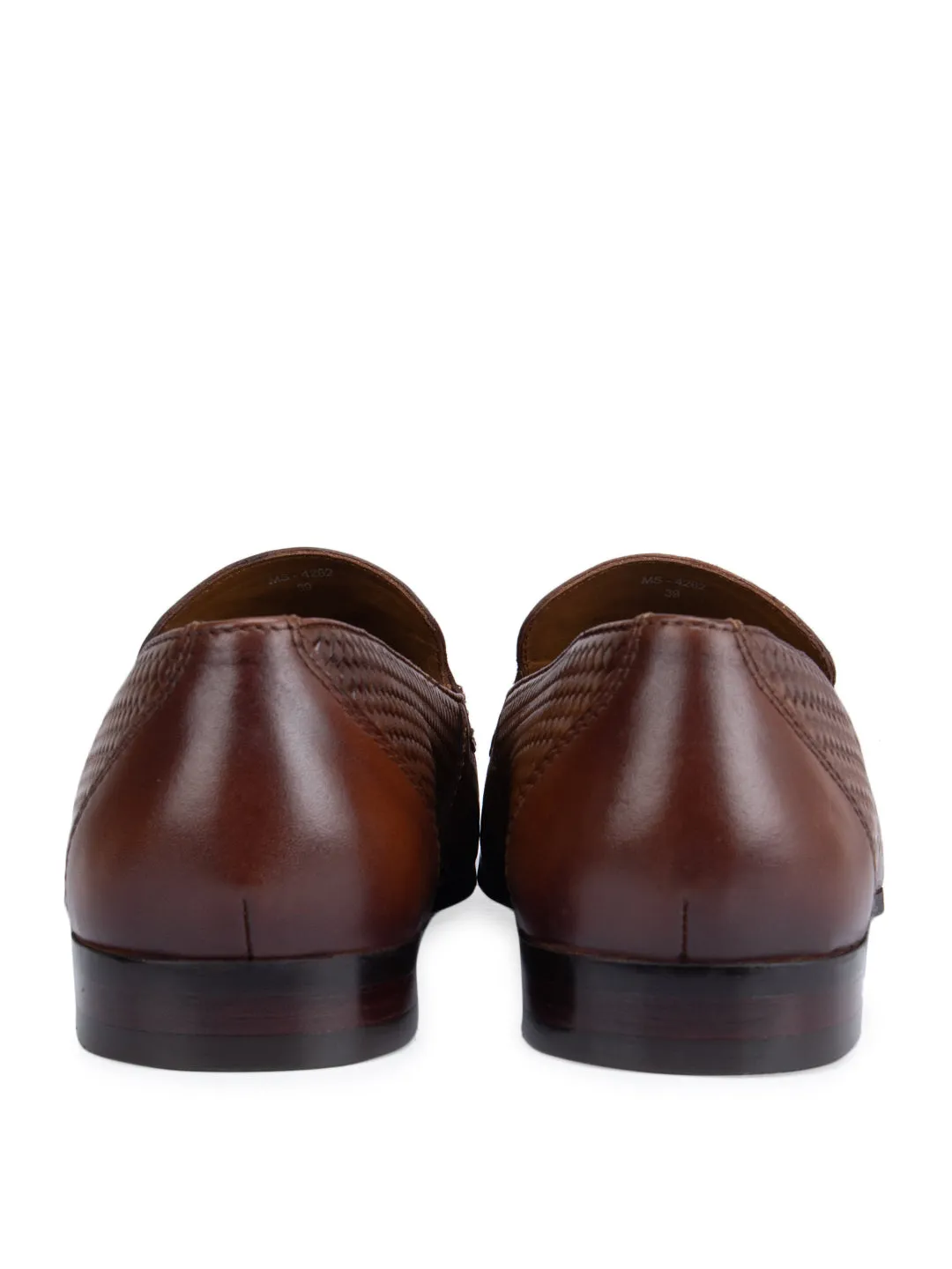 Tan Textured Leather Loafers With Tassels