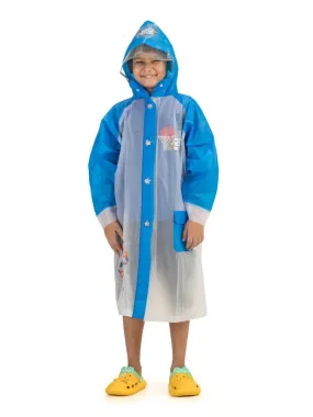 White and Blue Robot-Themed Raincoat for Boys