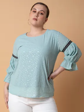 Women Geometric Sea Green Top
