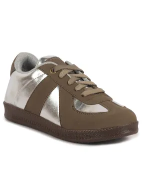 Women Tan Embellished Classic Lace-Up Casual Shoes|Memory Cushioned Comfortable Sneakers
