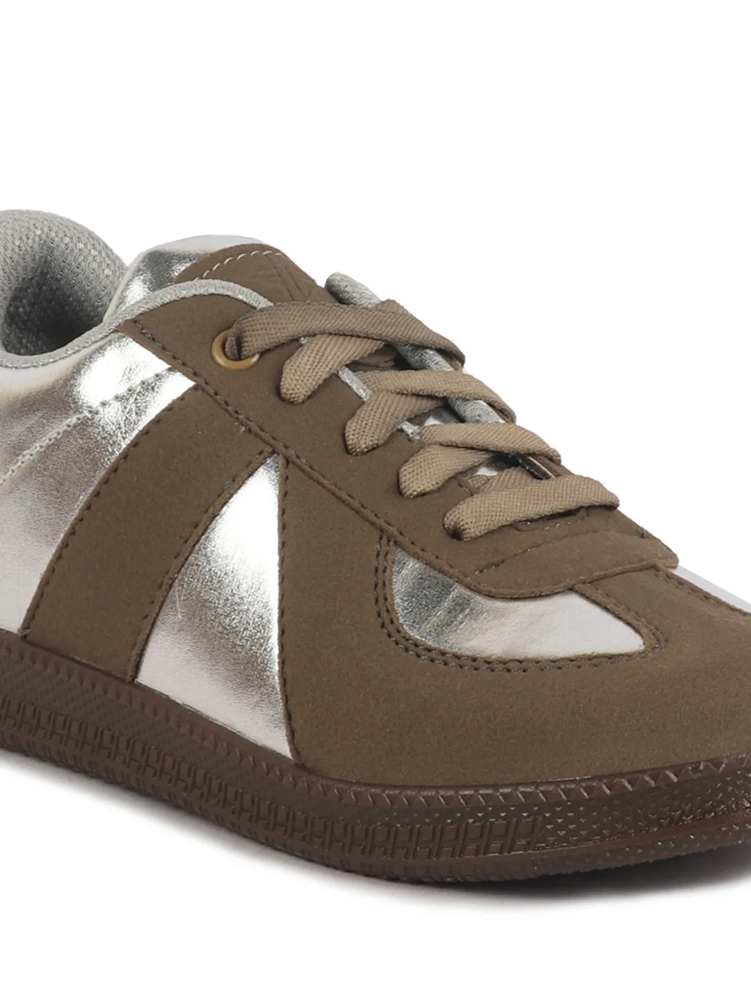 Women Tan Embellished Classic Lace-Up Casual Shoes|Memory Cushioned Comfortable Sneakers