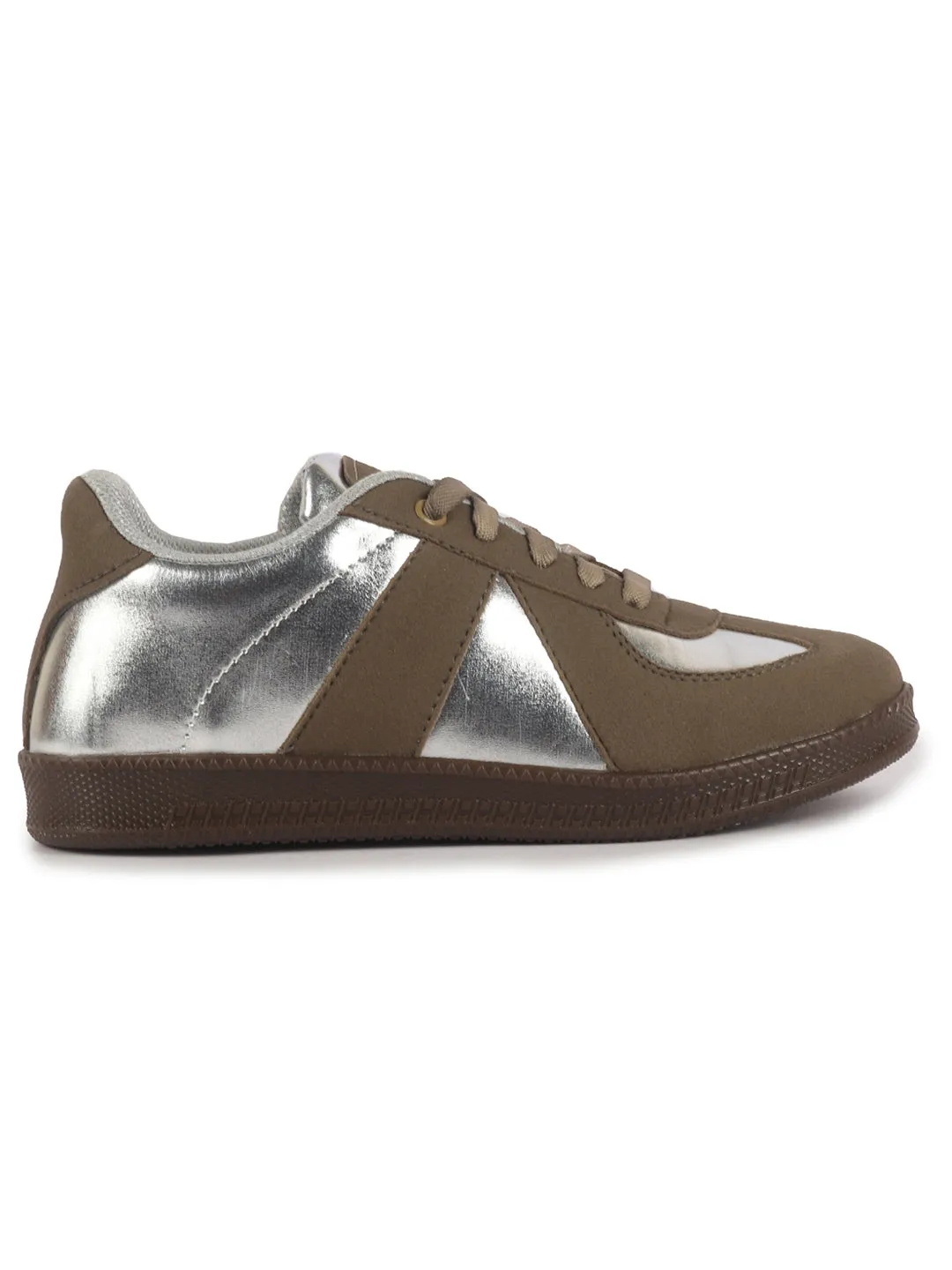 Women Tan Embellished Classic Lace-Up Casual Shoes|Memory Cushioned Comfortable Sneakers