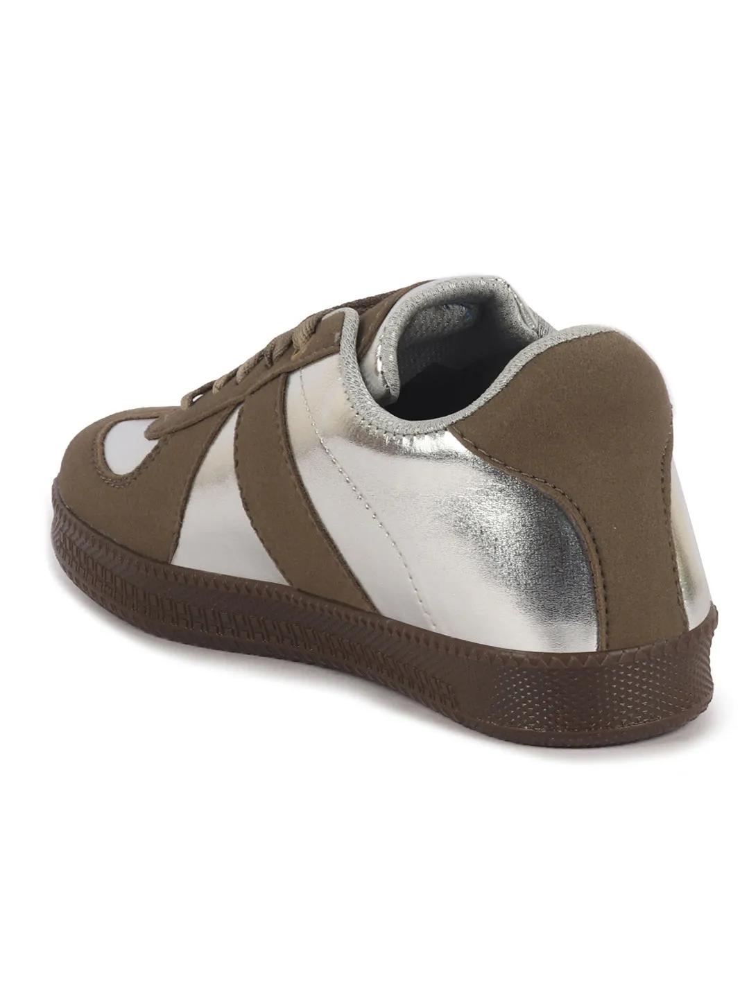 Women Tan Embellished Classic Lace-Up Casual Shoes|Memory Cushioned Comfortable Sneakers