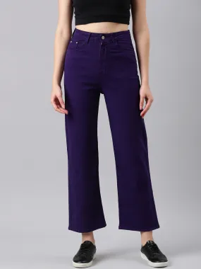 Women Violet Solid Straight Fit Denim Jeans