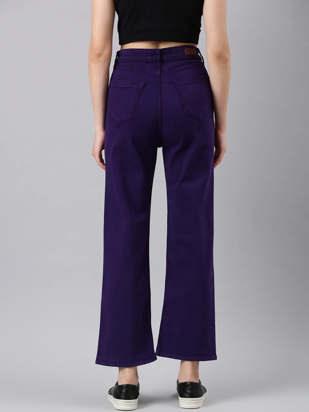 Women Violet Solid Straight Fit Denim Jeans