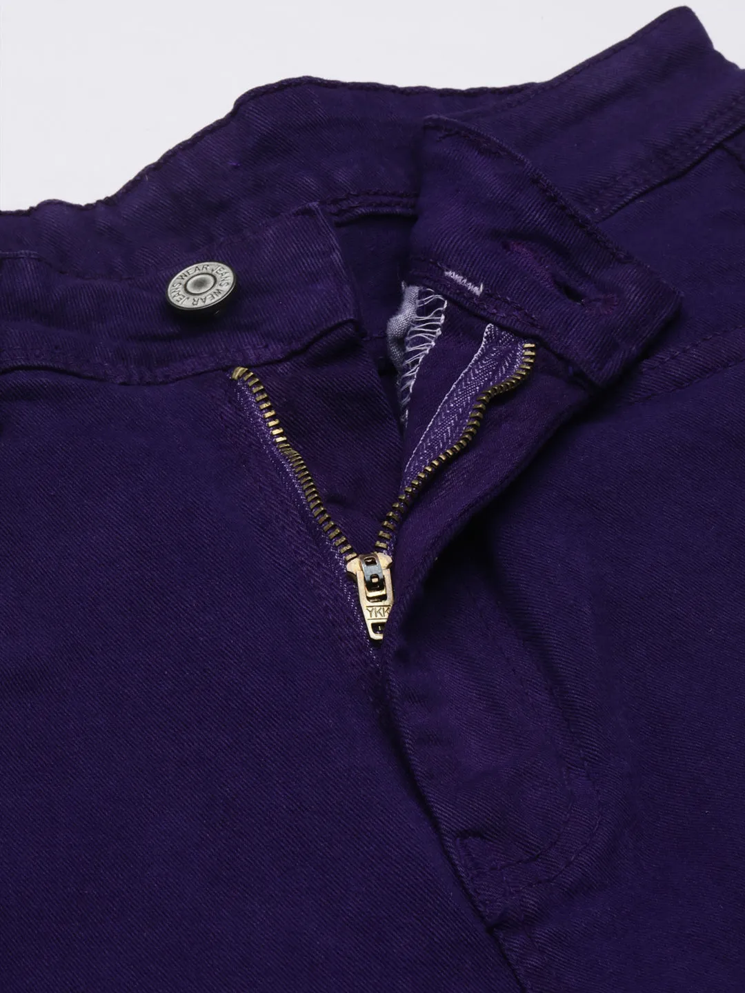 Women Violet Solid Straight Fit Denim Jeans