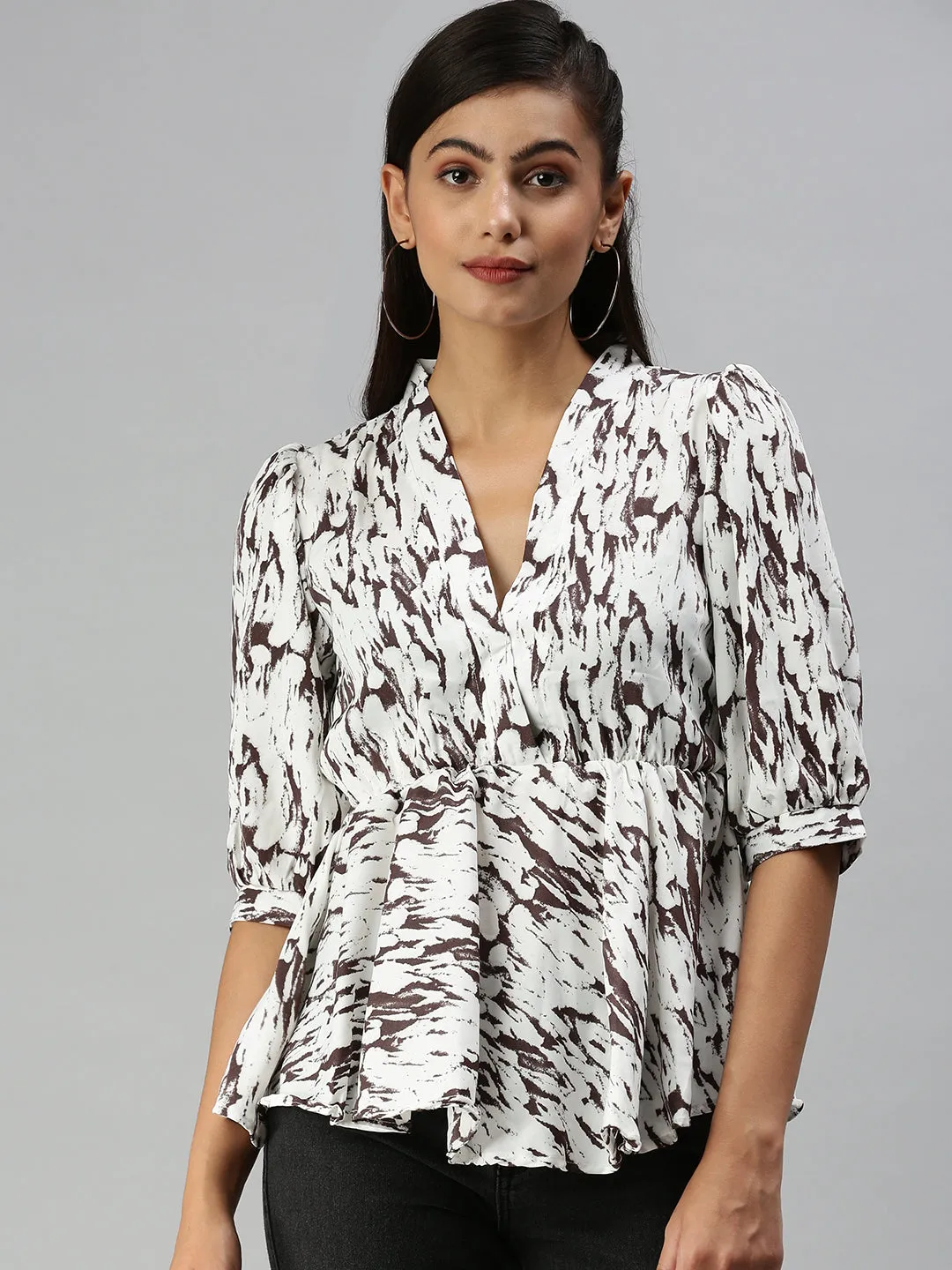Women's Brown Printed Top
