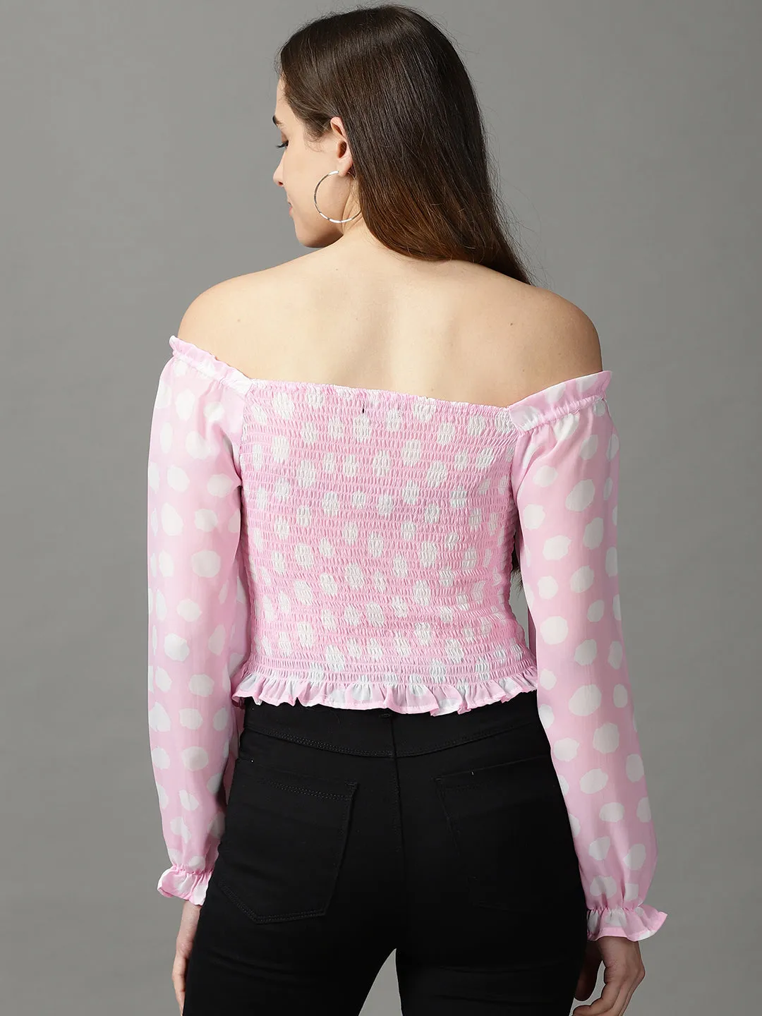 Women's Pink Printed Blouson Top