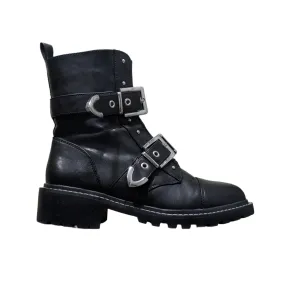 Women's River Island Black Chunky Buckled Ankle Boots Size UK 7 / EU 41 / US 9