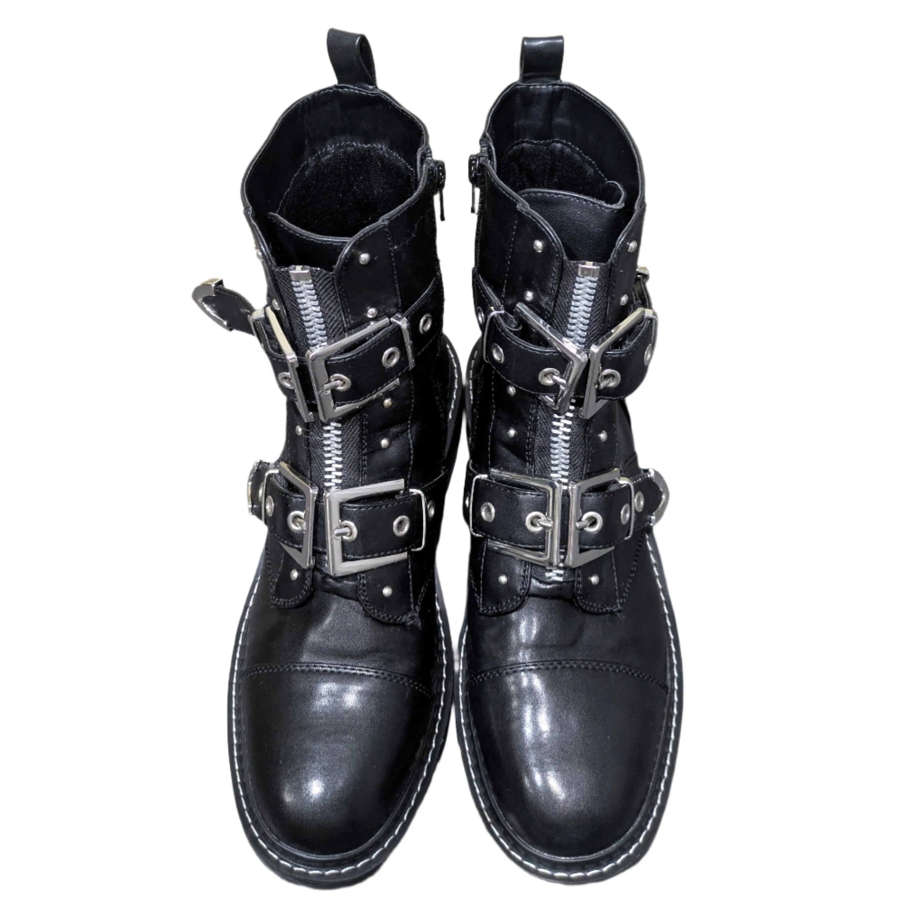 Women's River Island Black Chunky Buckled Ankle Boots Size UK 7 / EU 41 / US 9
