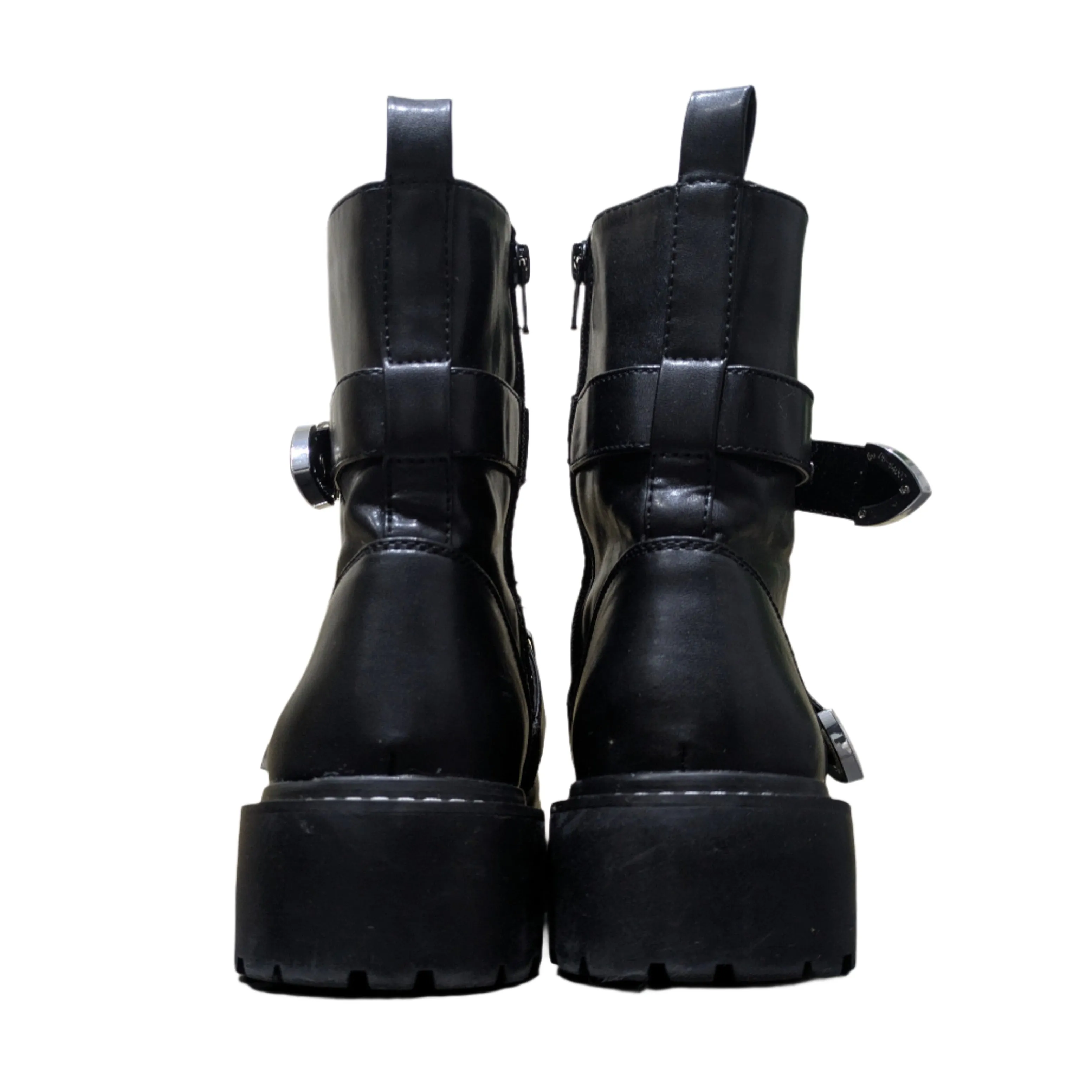Women's River Island Black Chunky Buckled Ankle Boots Size UK 7 / EU 41 / US 9