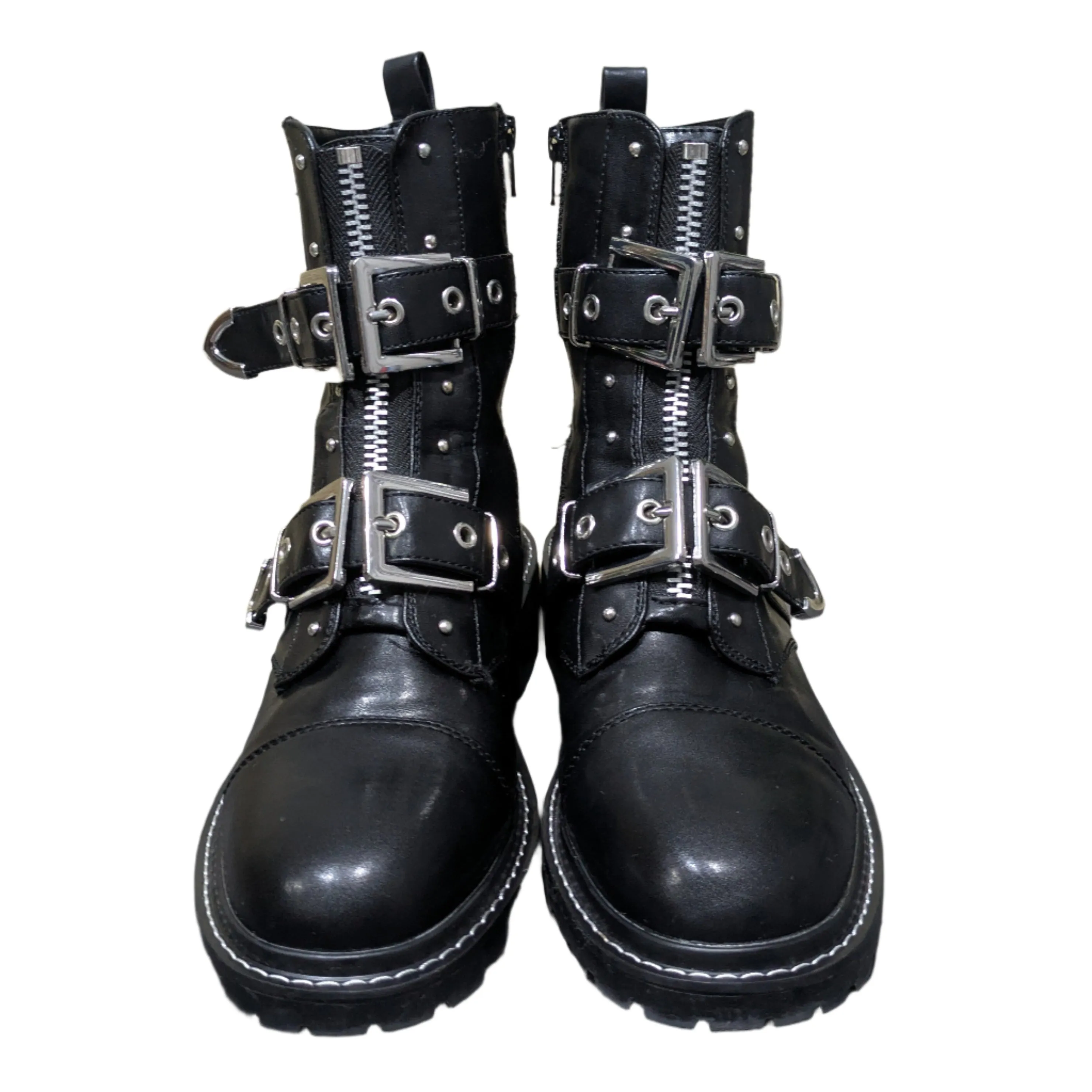 Women's River Island Black Chunky Buckled Ankle Boots Size UK 7 / EU 41 / US 9