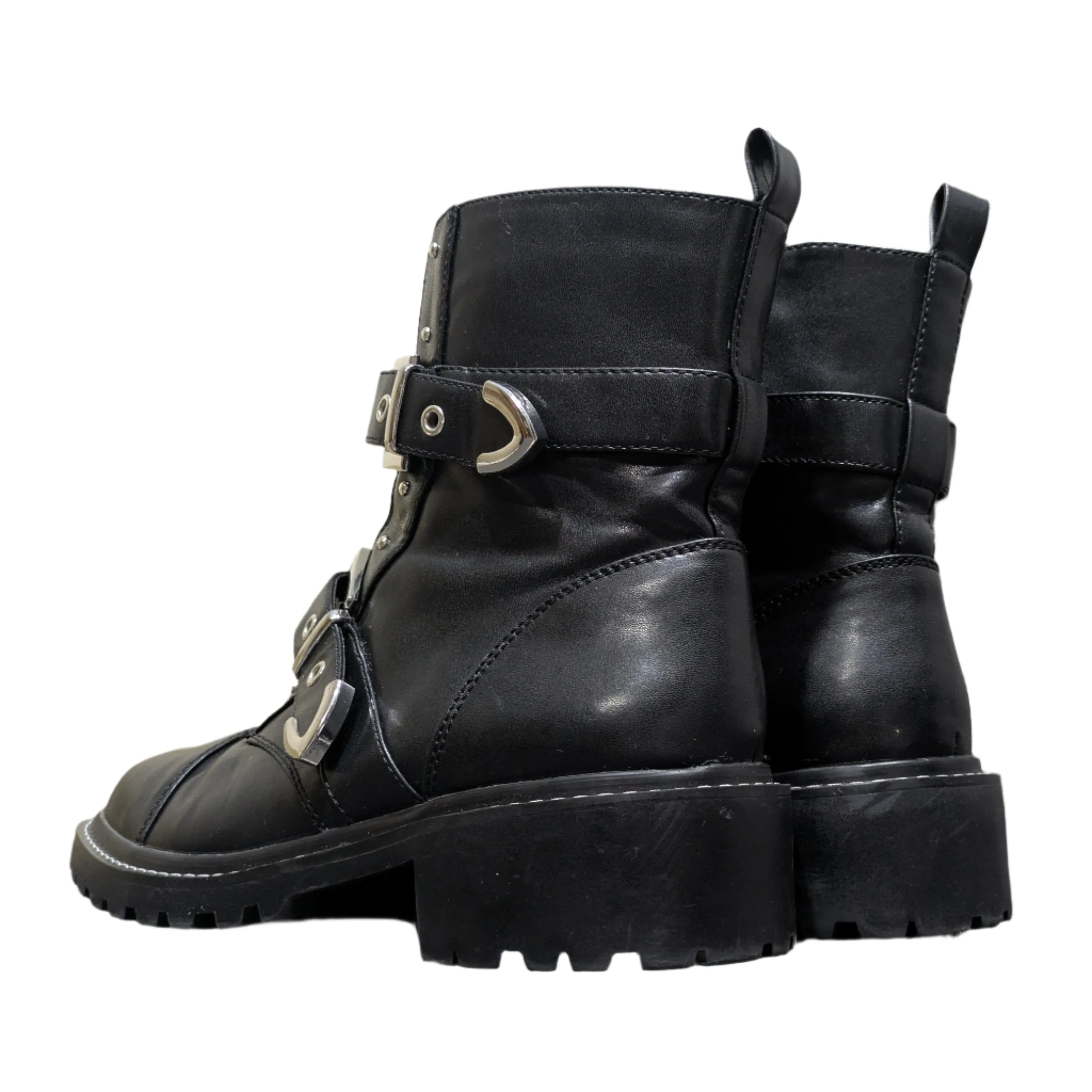 Women's River Island Black Chunky Buckled Ankle Boots Size UK 7 / EU 41 / US 9