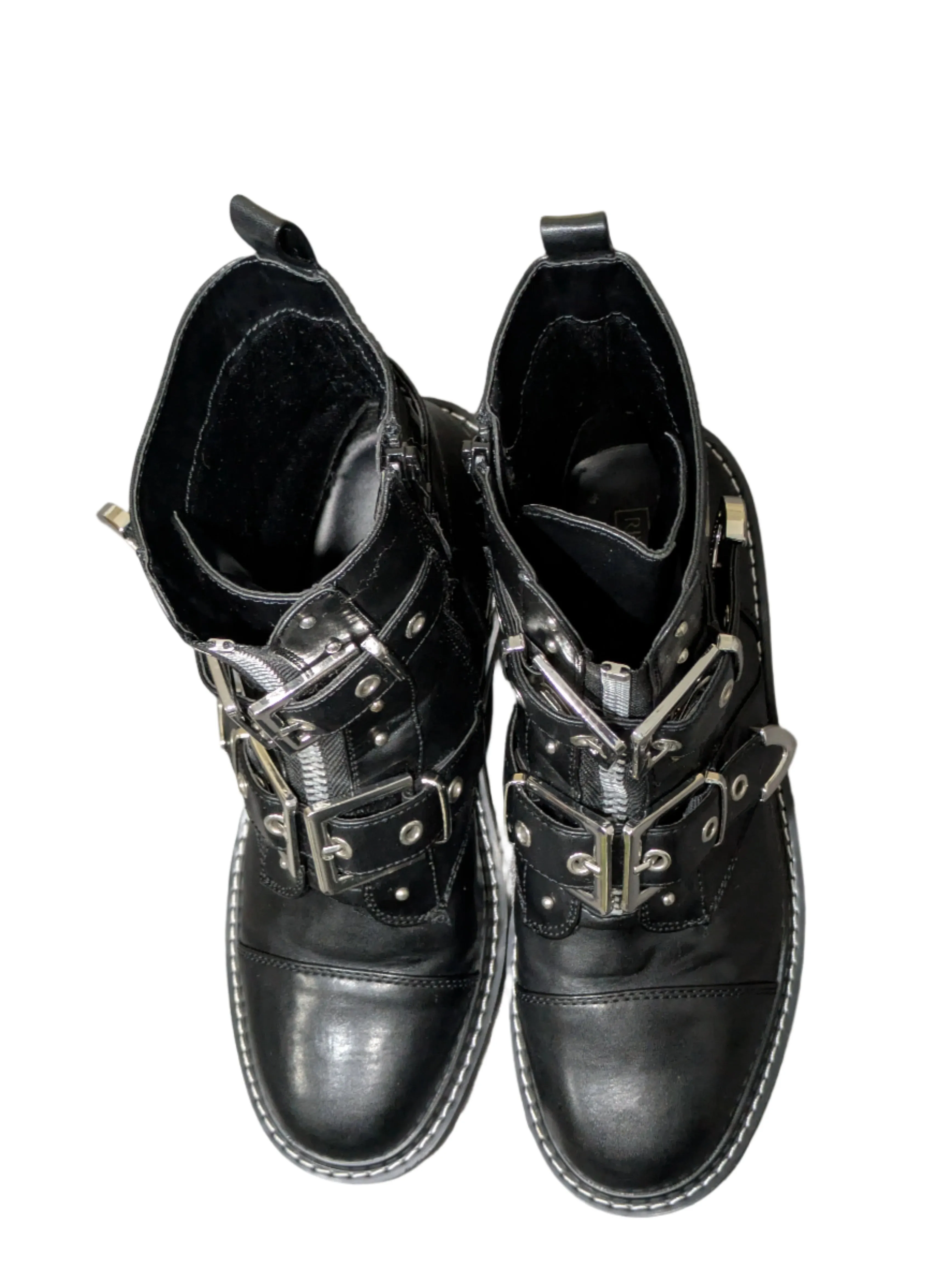 Women's River Island Black Chunky Buckled Ankle Boots Size UK 7 / EU 41 / US 9