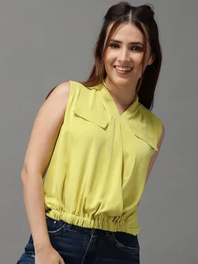Women's Yellow Solid High-Low Top
